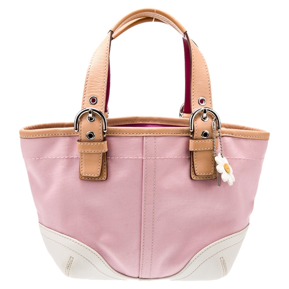 COACH SOHO MULTIFUNCTION PINK CANVAS WHITE LEATHER BAG
